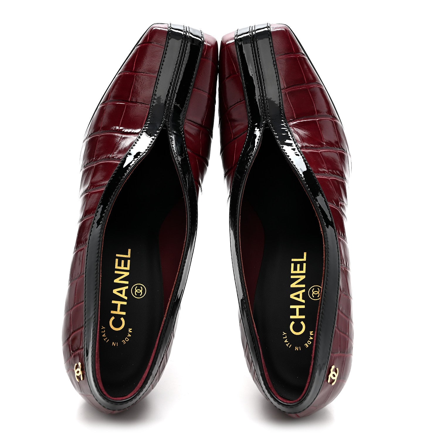 Chanel Crocodile Embossed Patent Calfskin Pumps 38.5 Burgundy Black 2 of 10