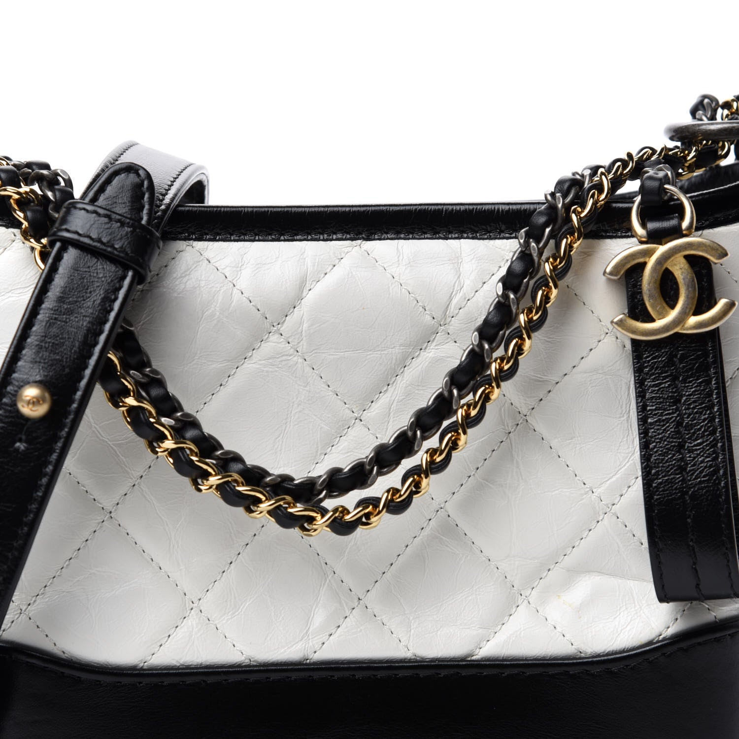 Chanel Aged Calfskin Quilted Small Gabrielle Hobo Black White 10 of 11