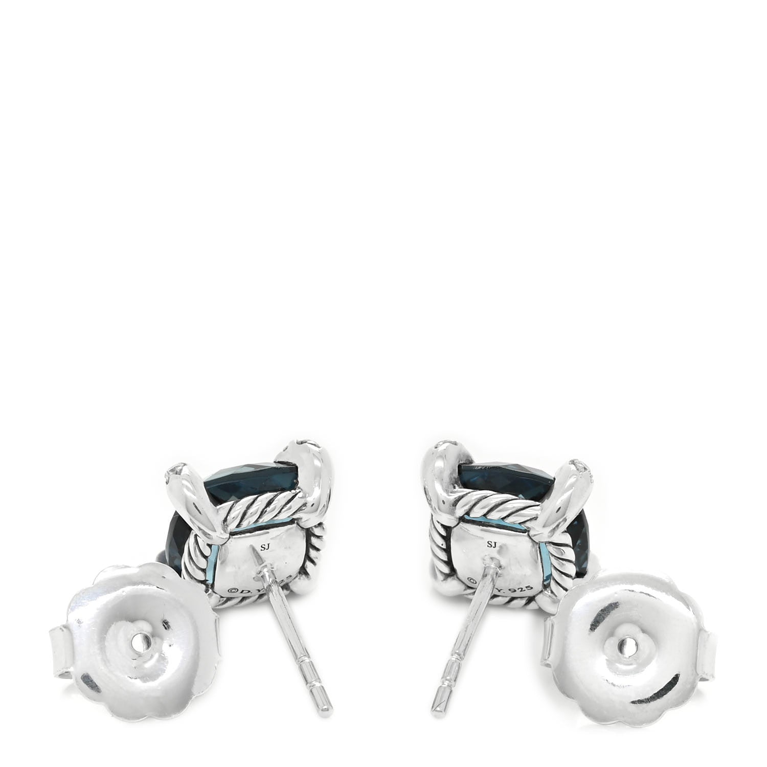 David Yurman Sterling Silver Diamond Hampton Blue Topaz 9mm Chatelaine Earrings 4 of 5