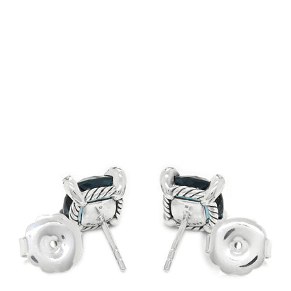 David Yurman Sterling Silver Diamond Hampton Blue Topaz 9mm Chatelaine Earrings 4 of 5