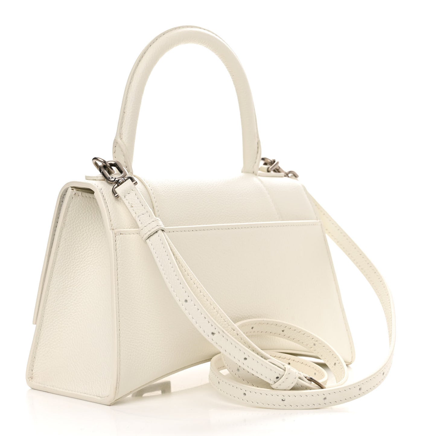 Grained Calfskin Small Hourglass Top Handle Bag White