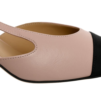 Chanel Goatskin Grosgrain Cap Toe CC Slingback Pumps 38.5 Beige Black 9 of 10