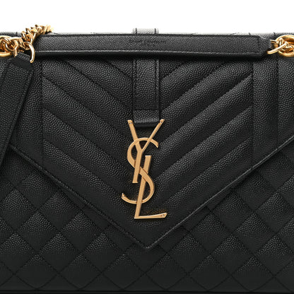 Saint Laurent Grain De Poudre Textured Mixed Matelasse Triquilt Medium Monogram Satchel Black 8 of 12