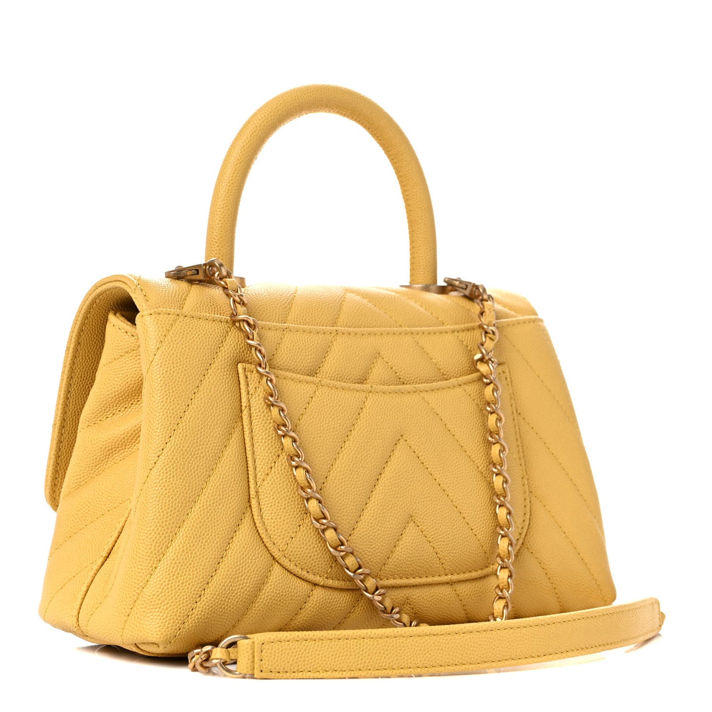 Caviar Chevron Quilted Mini Coco Handle Flap Yellow