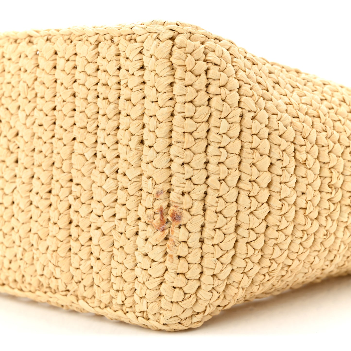 Yarn Raffia Effect Crochet Logo Embroidered Small Tote Bag Naturale