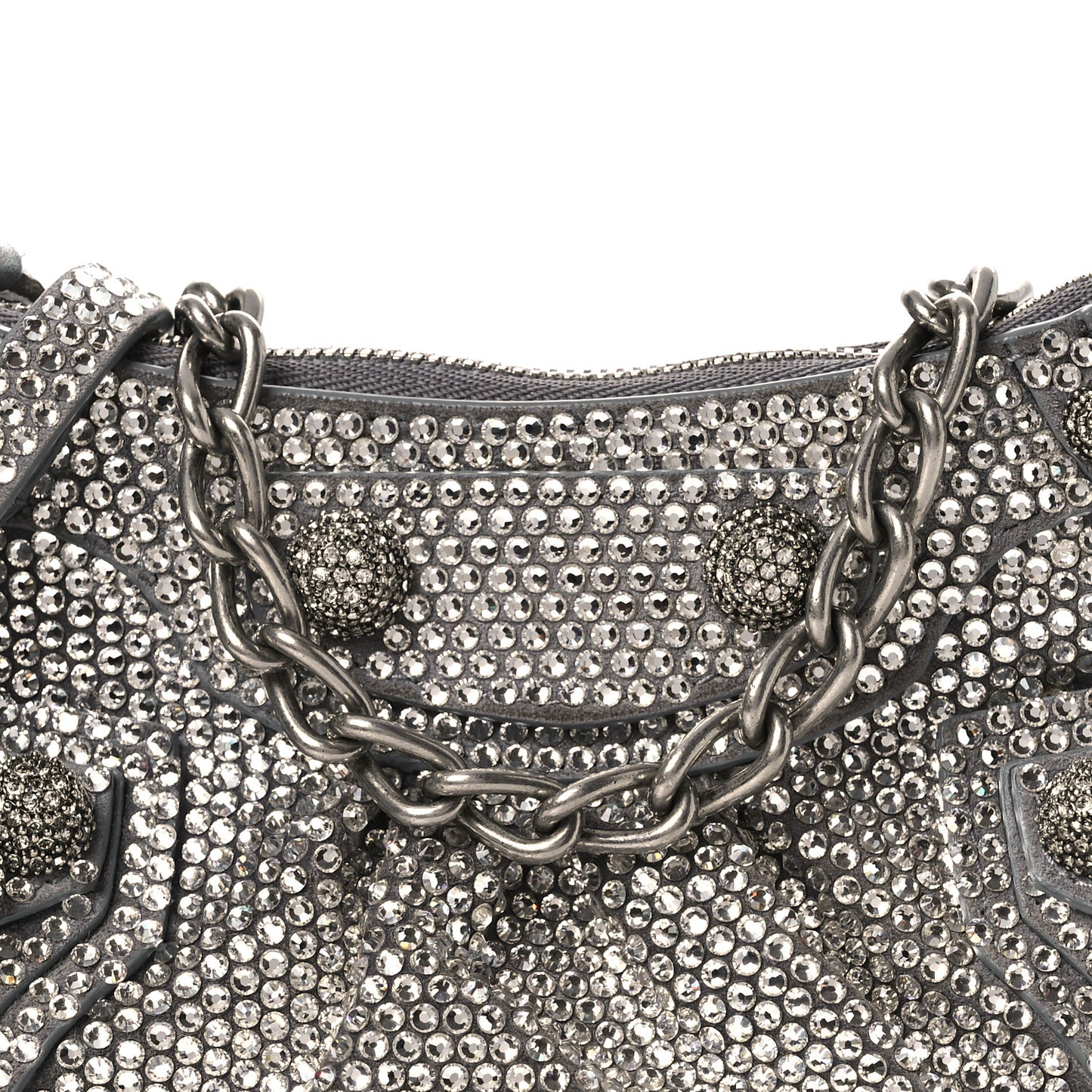 Strass Suede Metallic Nappa Le Cagole Mini Purse With Chain Grey