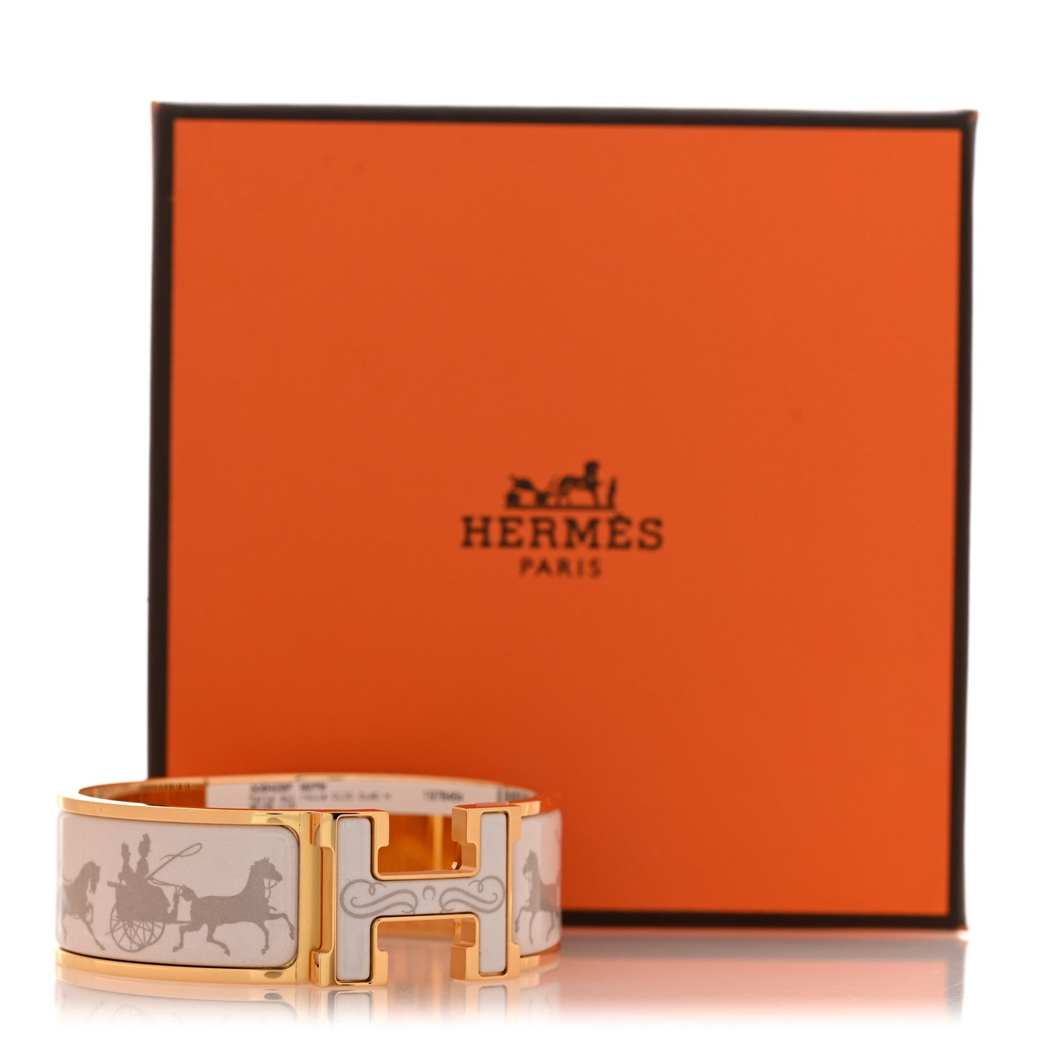Hermes Enamel Printed Wide Paris Qui Roule Clic Clac H Bracelet PM Beige Lin 5 of 5