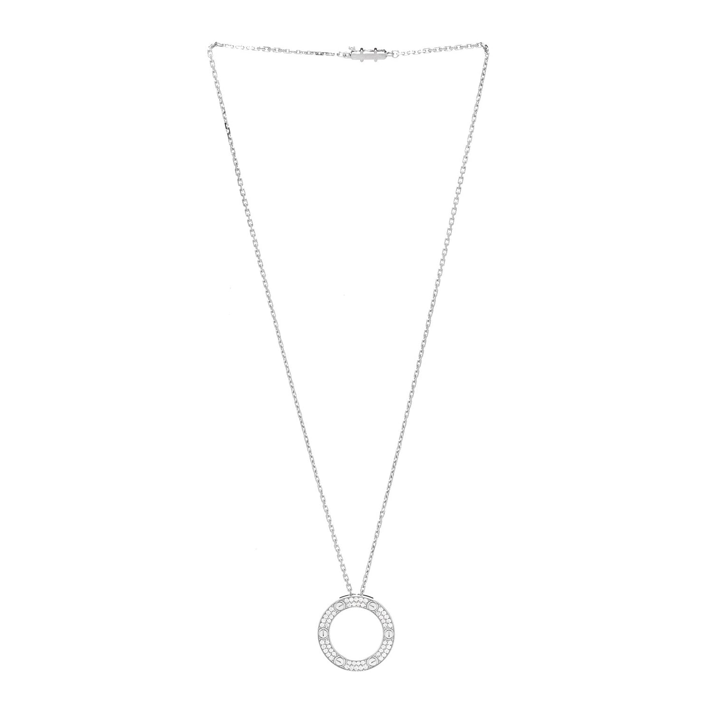 18K White Gold Diamond LOVE Paved Necklace