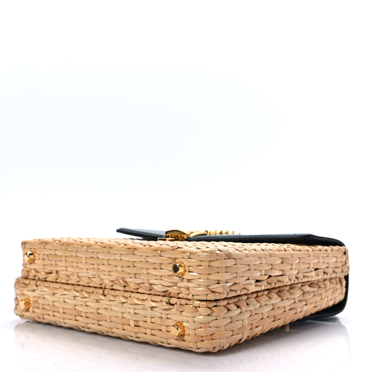 Wicker Calfskin Small Sylvie Top Handle Bag Naturale Green