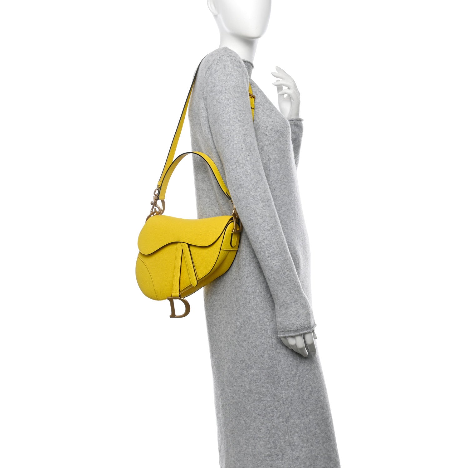 Christian Dior Grained Calfskin Saddle Bag With Strap Yellow 2 of 10