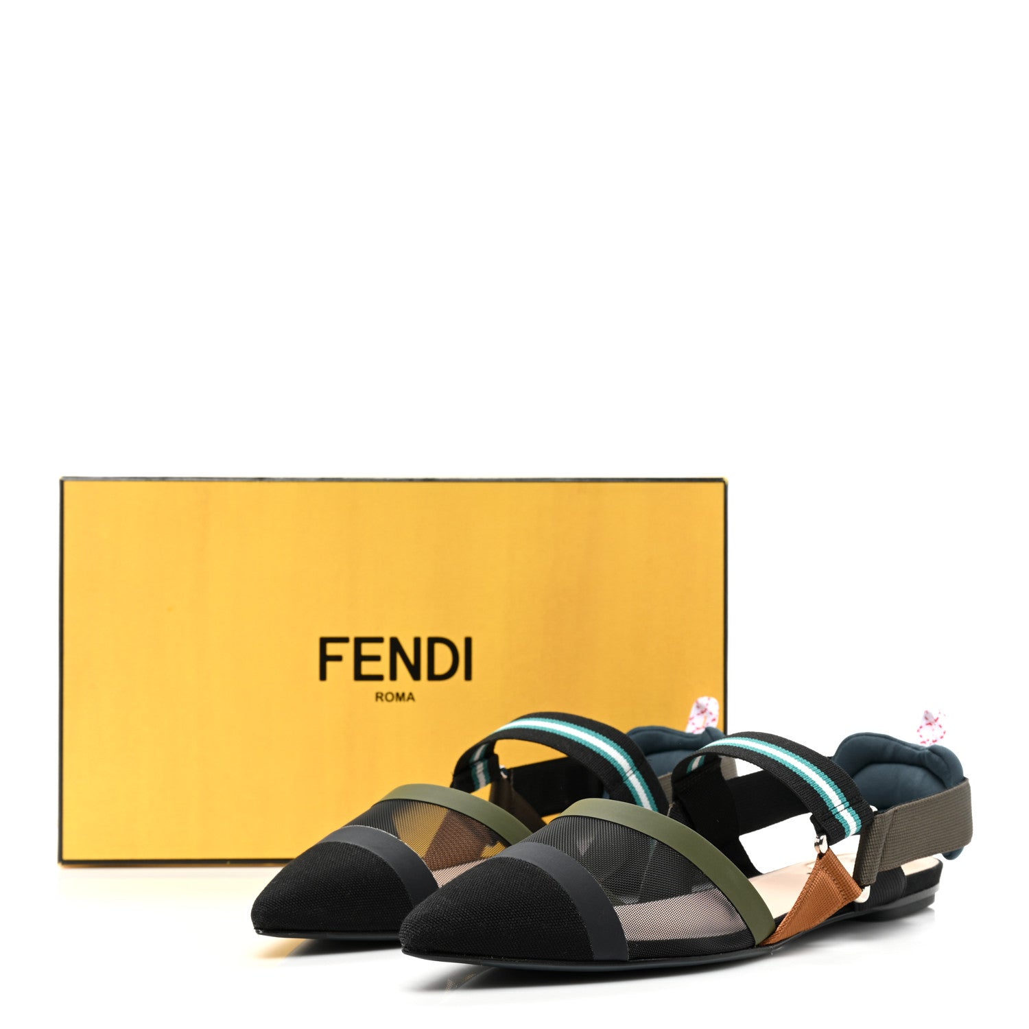 Fendi Technical Mesh Canvas Colibri Slingback Ballerina Flats 40 Black Verde Military 8 of 8