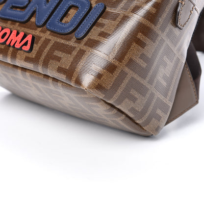 Fendi X FILA Glazed Fabric Vitello Century FF 1974 Mania Mini Backpack Mogano Panna Blueberry 10 of 11