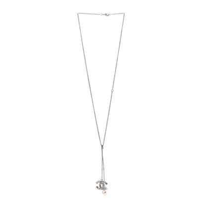 Chanel Baguette Crystal Pearl CC Lariat Necklace Silver 3 of 4