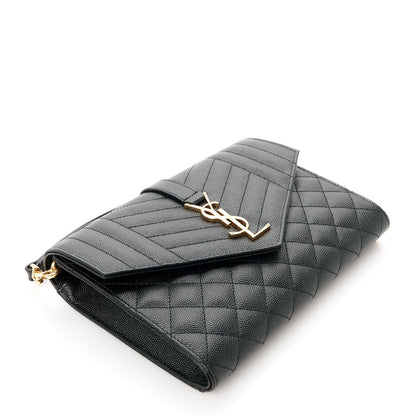 Saint Laurent Grain De Poudre Textured Mixed Matelasse Triquilt Monogram Clutch Black 4 of 8