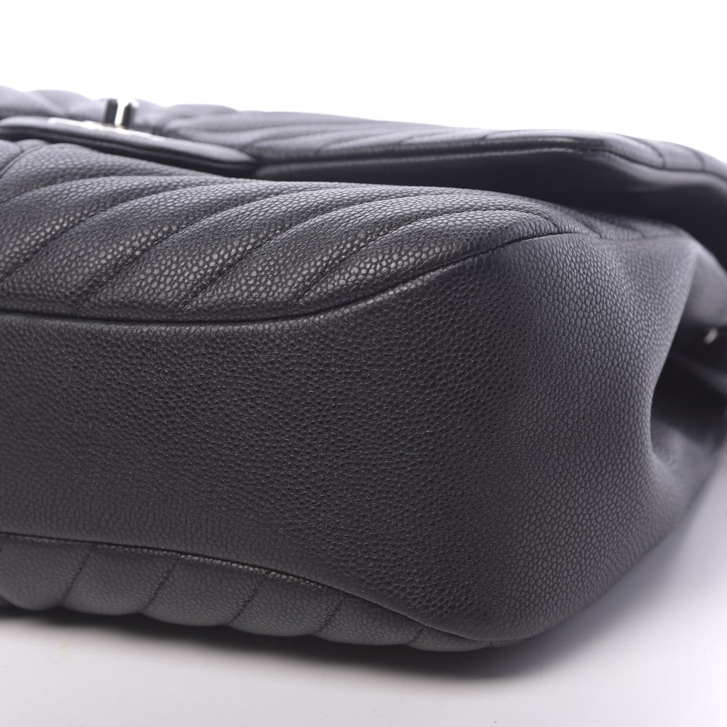 Caviar Chevron Quilted Large Puffy CC Flap Black