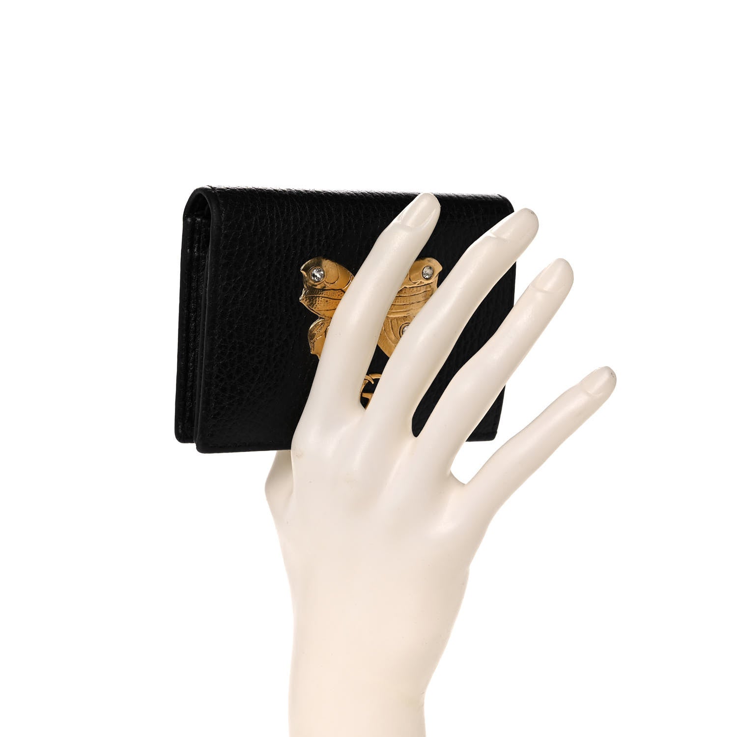 Gucci Pebbled Calfskin Butterfly Card Case Black 2 of 13