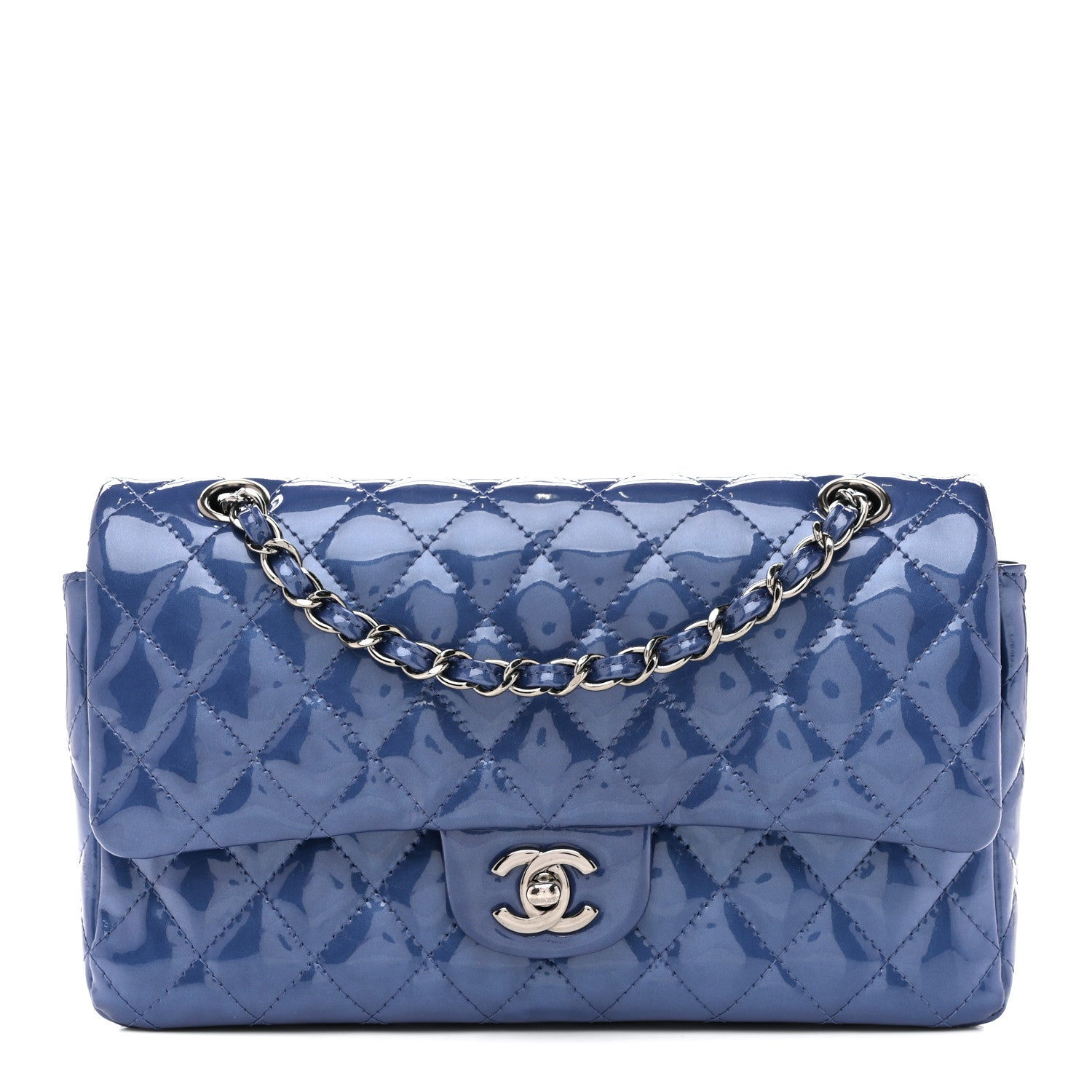 Chanel Patent Quilted Medium Double Flap Blue 1 of 12