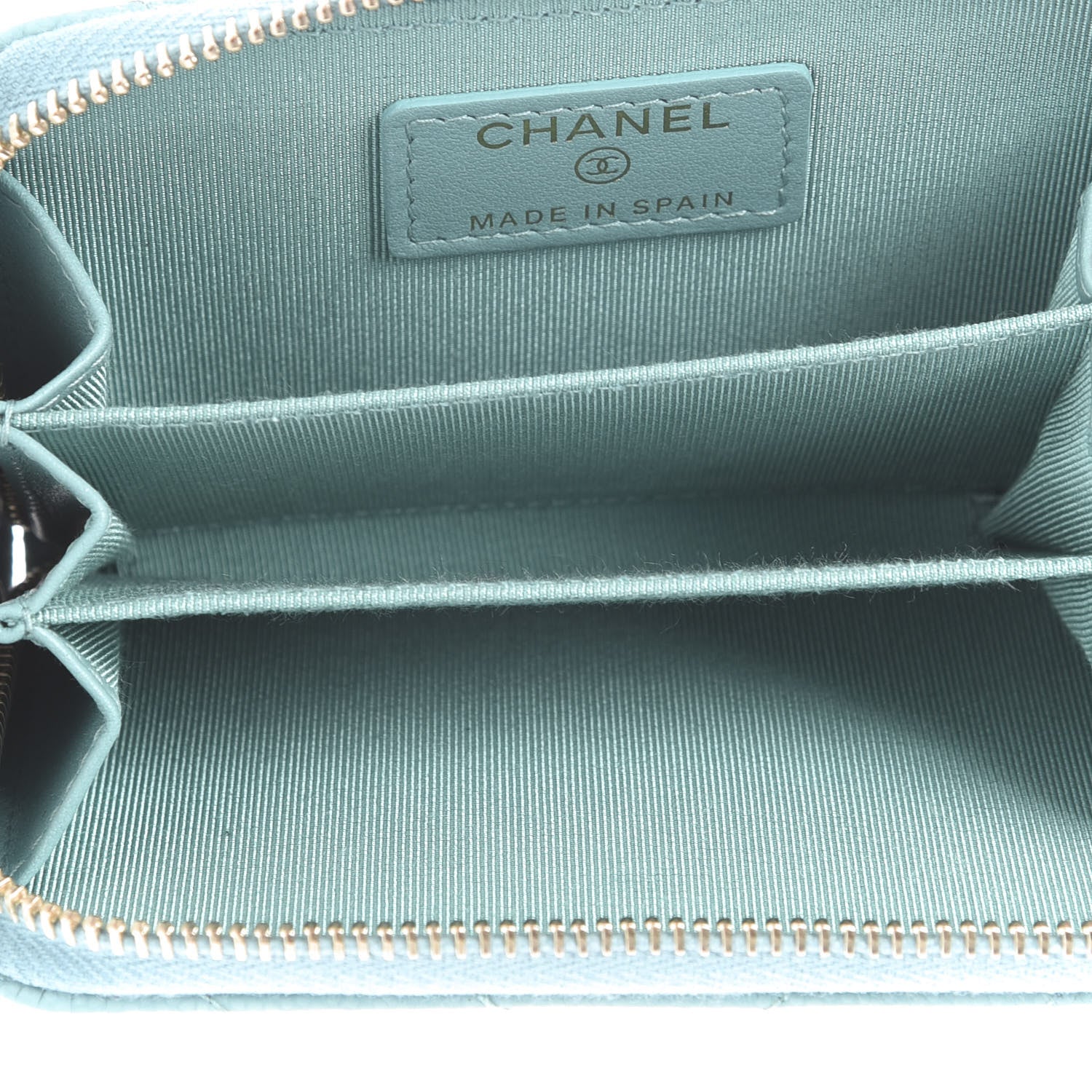 Chanel Caviar Flat Chevron Quilted Zip Coin Purse Green 5 of 8