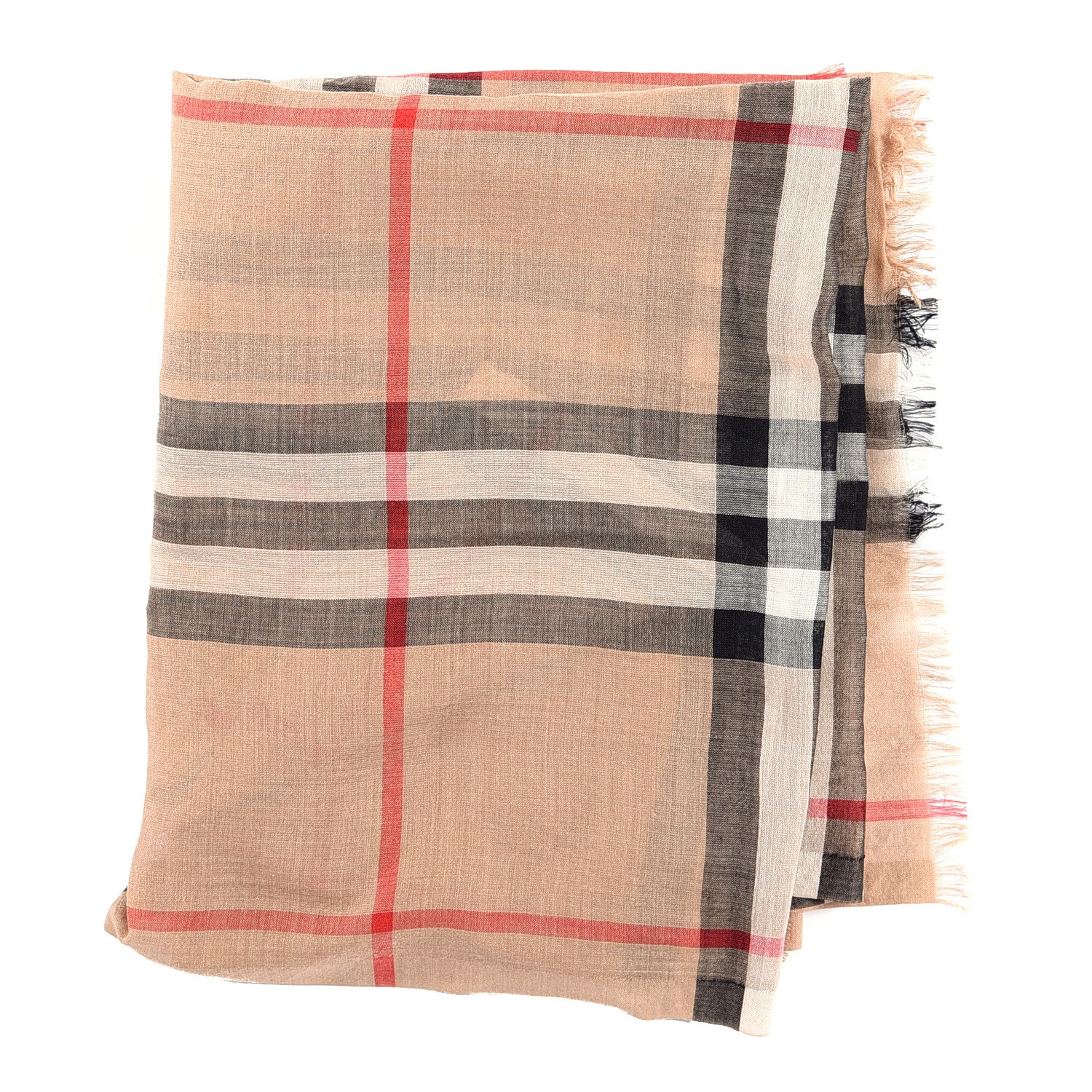 Burberry Wool Silk Gauze Giant Check Lightweight Scarf Camel 3 of 3