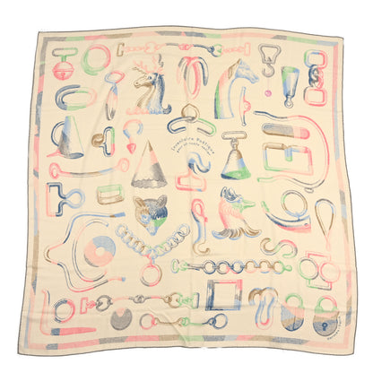 Hermes Cashmere Silk Inventaire Poetique Pour Un Conte Shawl 140 White Blue Vert 1 of 3