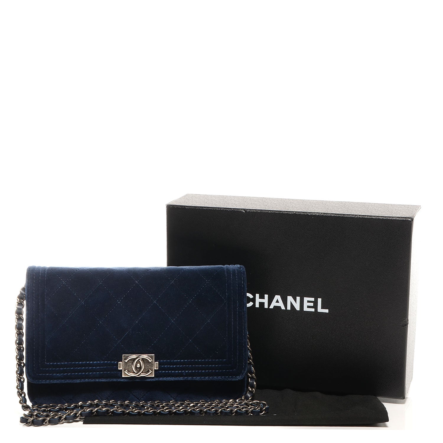 Chanel Velvet Quilted Boy Wallet On Chain WOC Navy 5 of 8