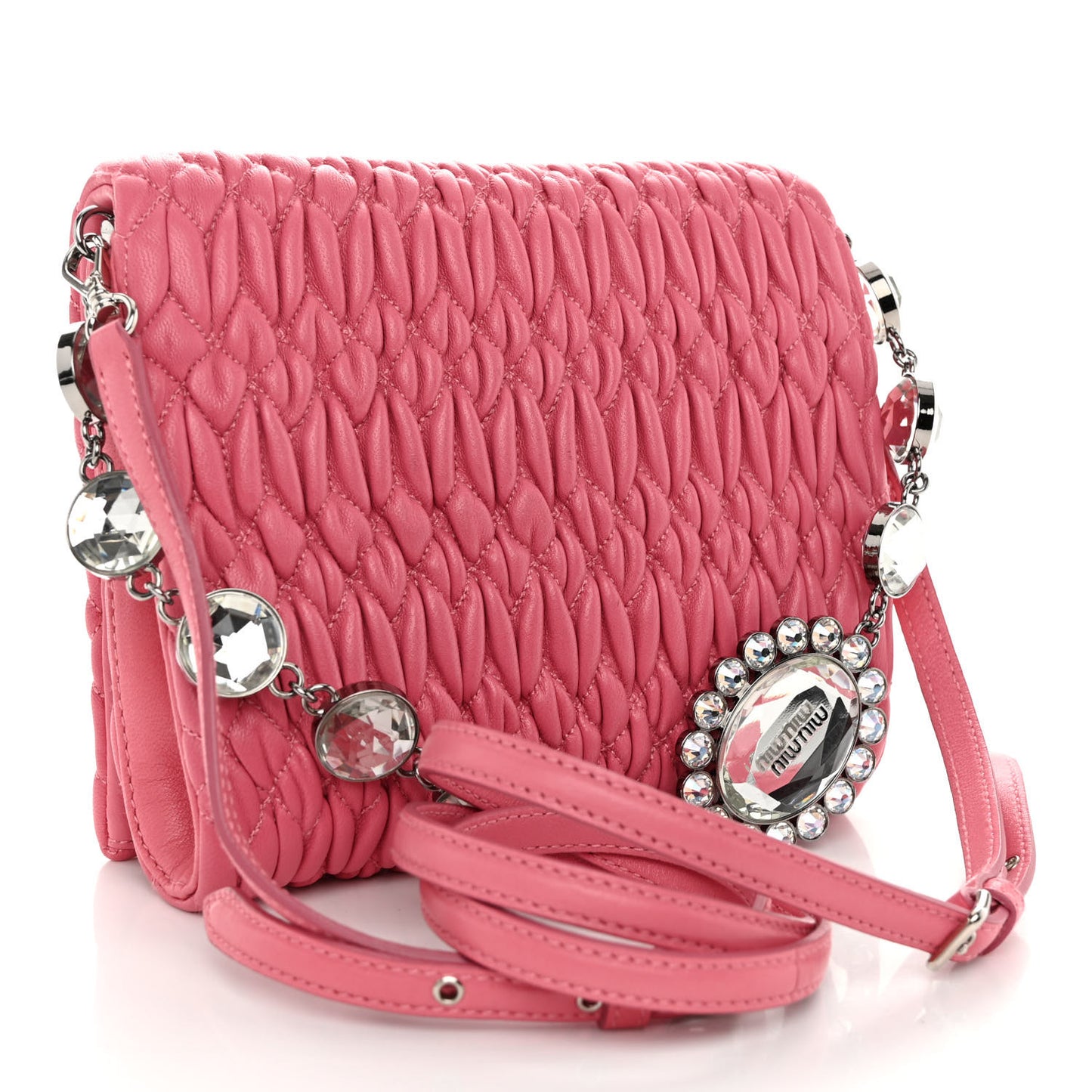 Nappa Matelasse Crystal Chain Crossbody Geranio