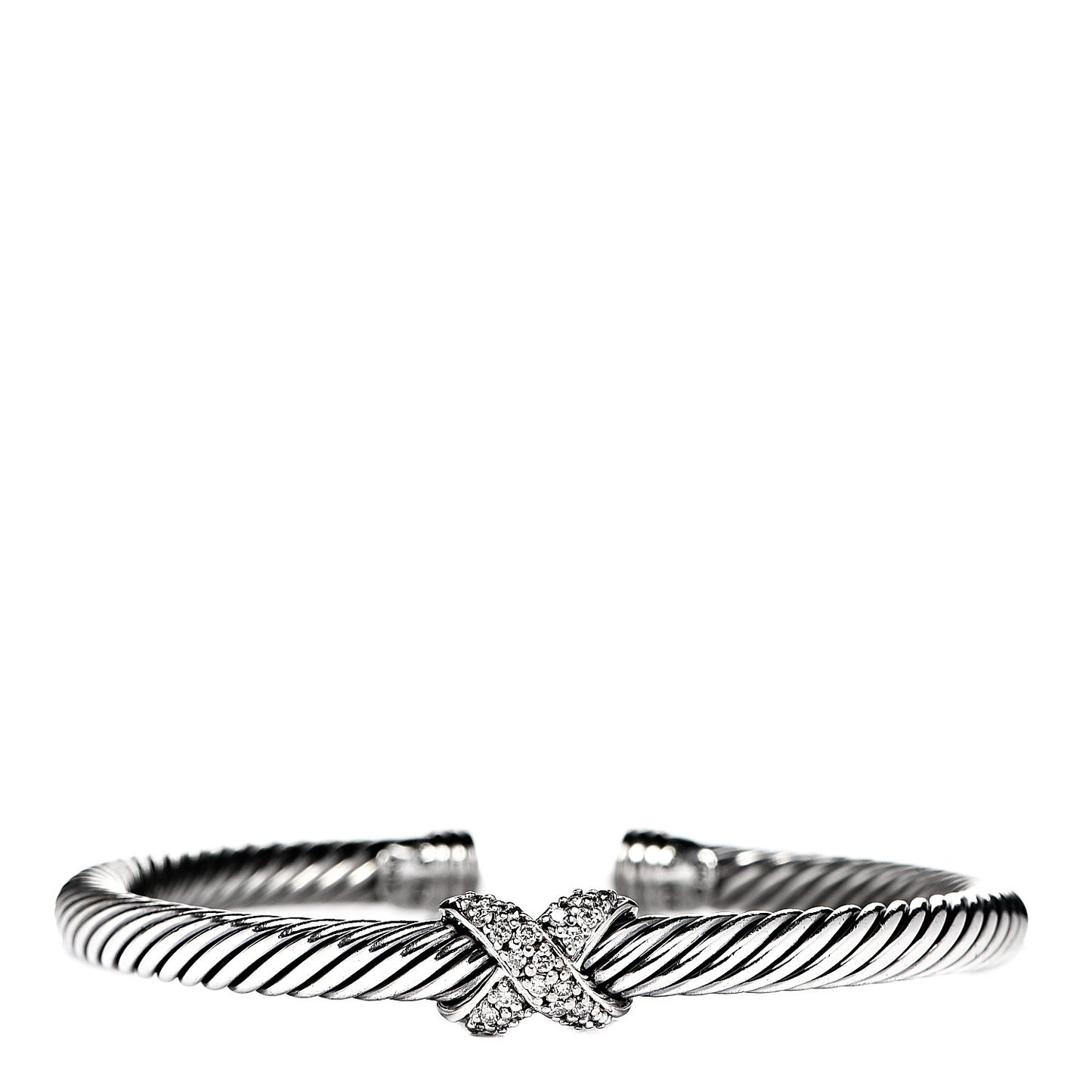 Sterling Silver 18K White Gold Diamond Pave 5mm X Cable Bracelet