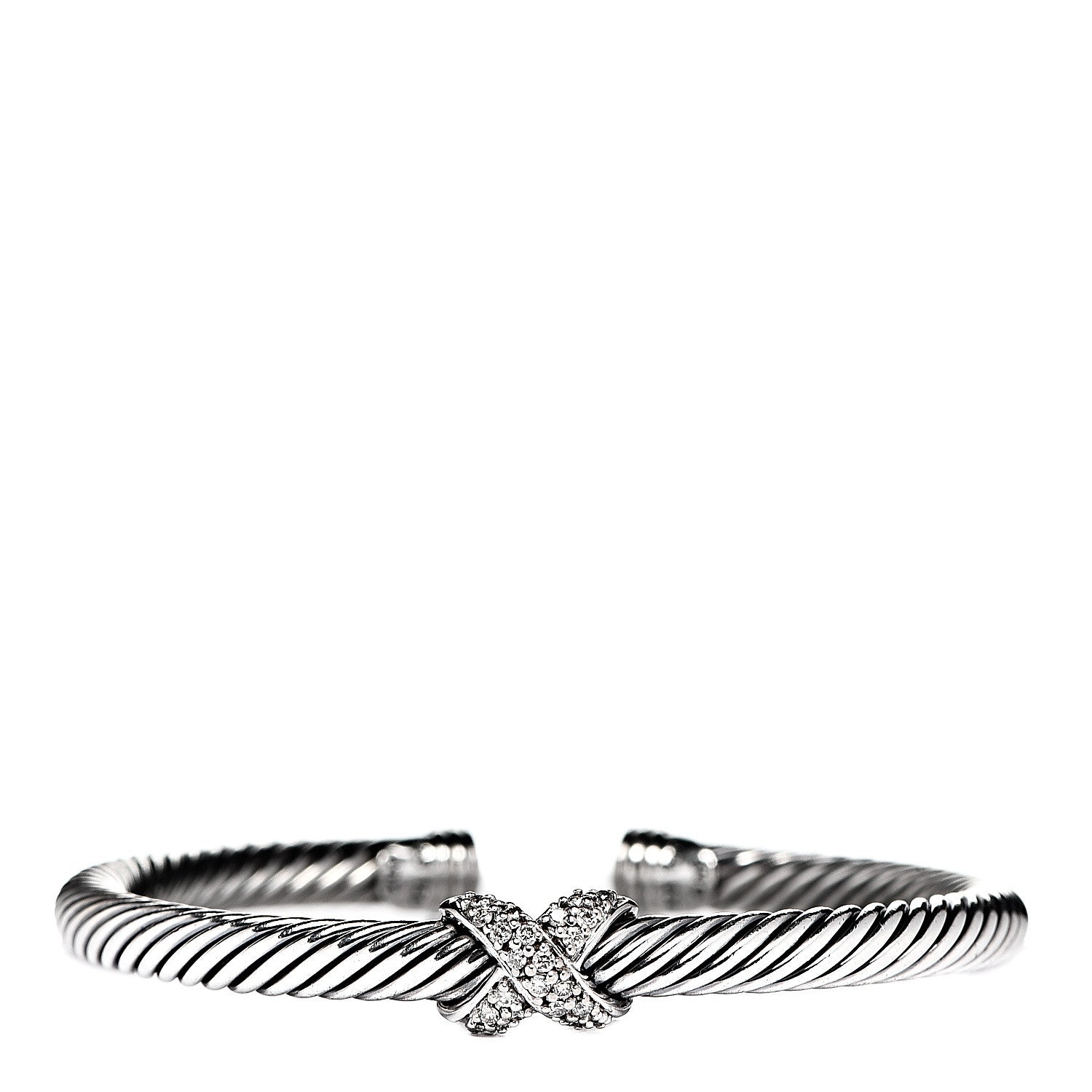 David Yurman Sterling Silver 18K White Gold Diamond Pave 5mm X Cable Bracelet 1 of 3