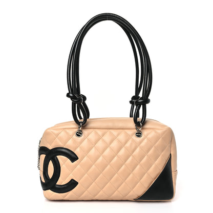 Chanel Calfskin Quilted Large Cambon Bowler Beige Black 1 of 10