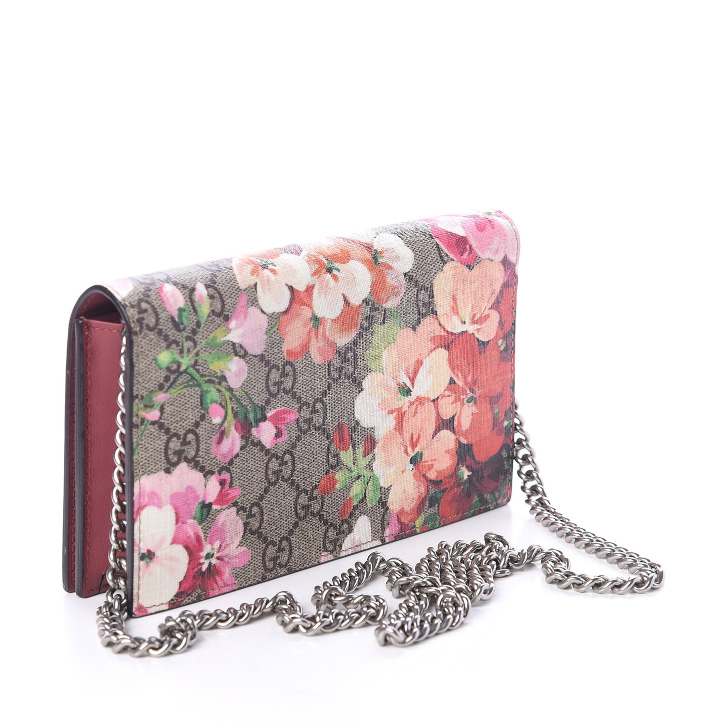 GG Supreme Monogram Blooms Chain Wallet Beige Multicolor Dry Rose