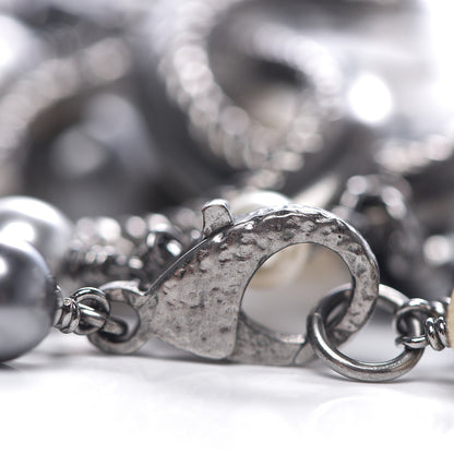 Chanel Pearl Bead Enamel CC Long Necklace Black Silver 3 of 3