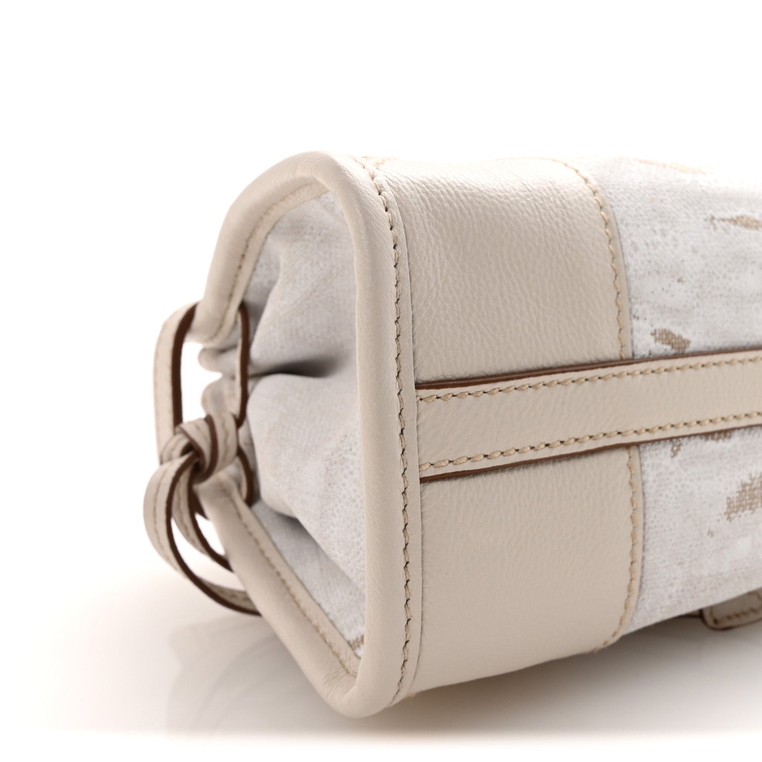 Prada Linen Calfskin Triangle Mini Bonnie Hand Bag White 8 of 9