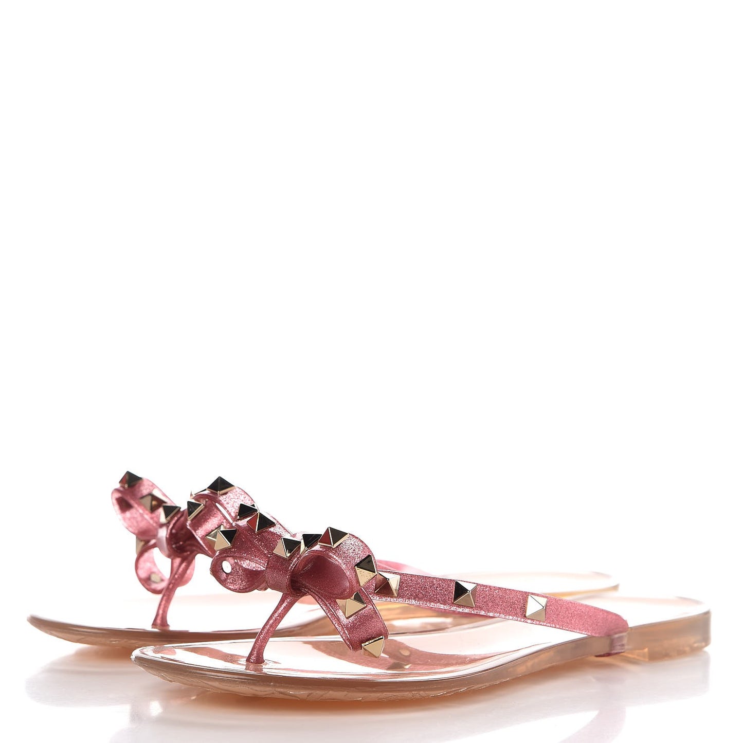 PVC Jelly Glitter Rockstud Bow Thong Sandals 37 Pink