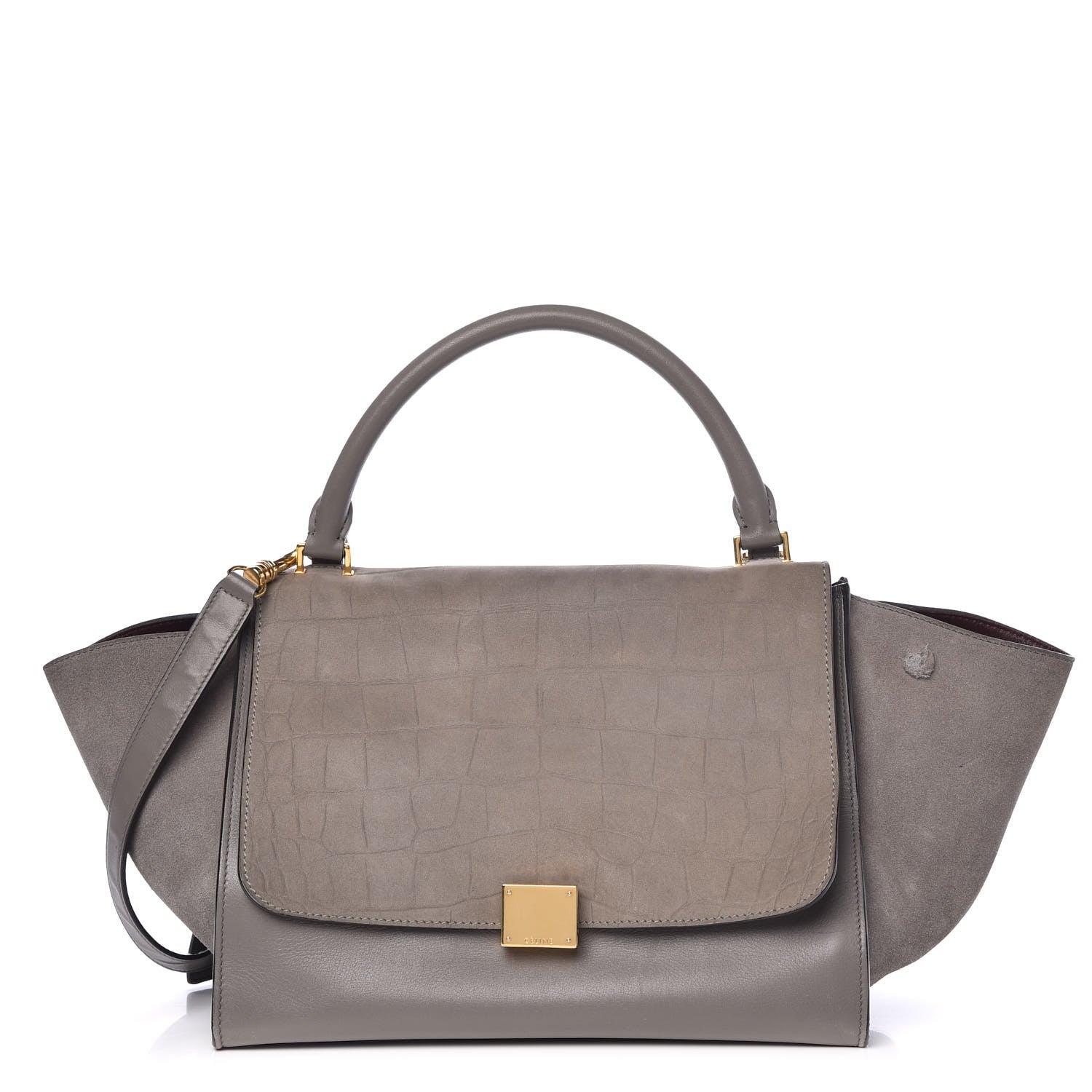 Celine Crocodile Embossed Nubuck Medium Trapeze Grey 1 of 20