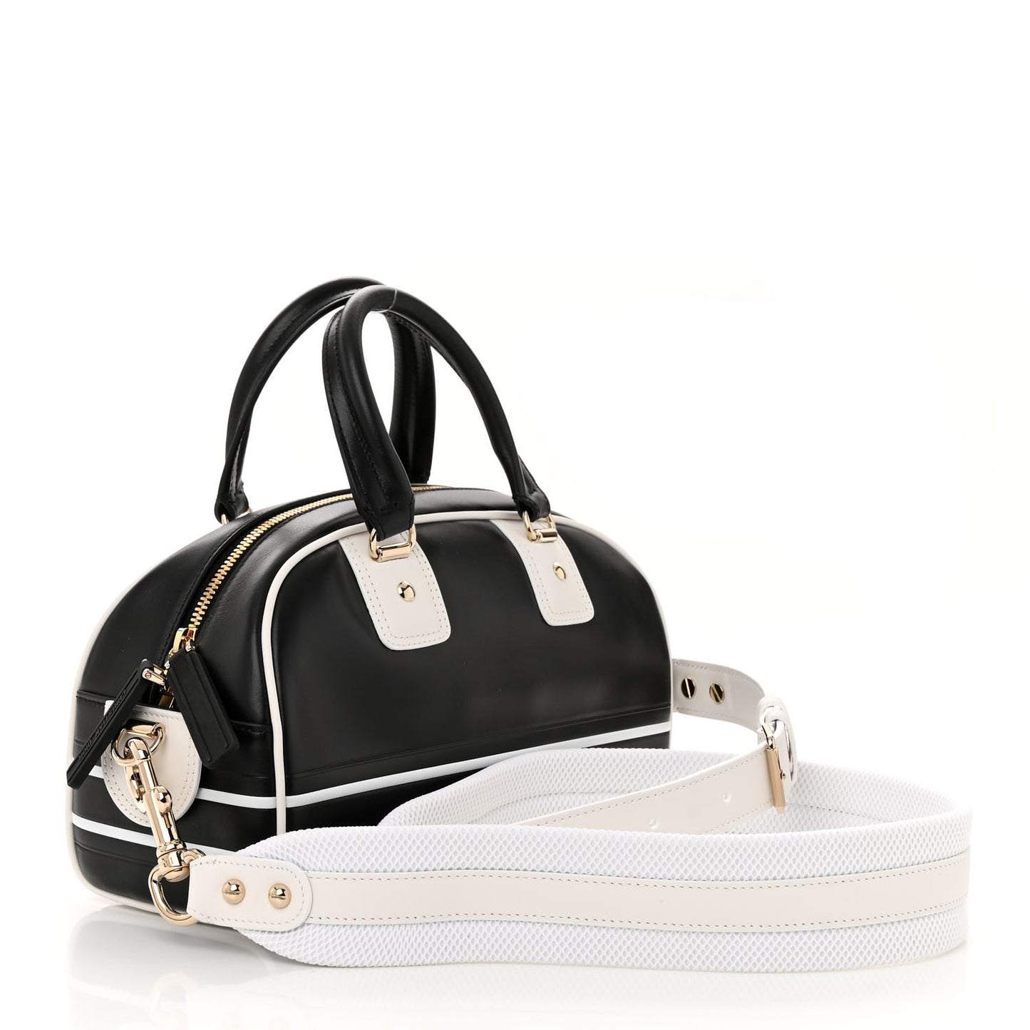 Calfskin Small Dior Vibe Zip Bowling Bag Black White