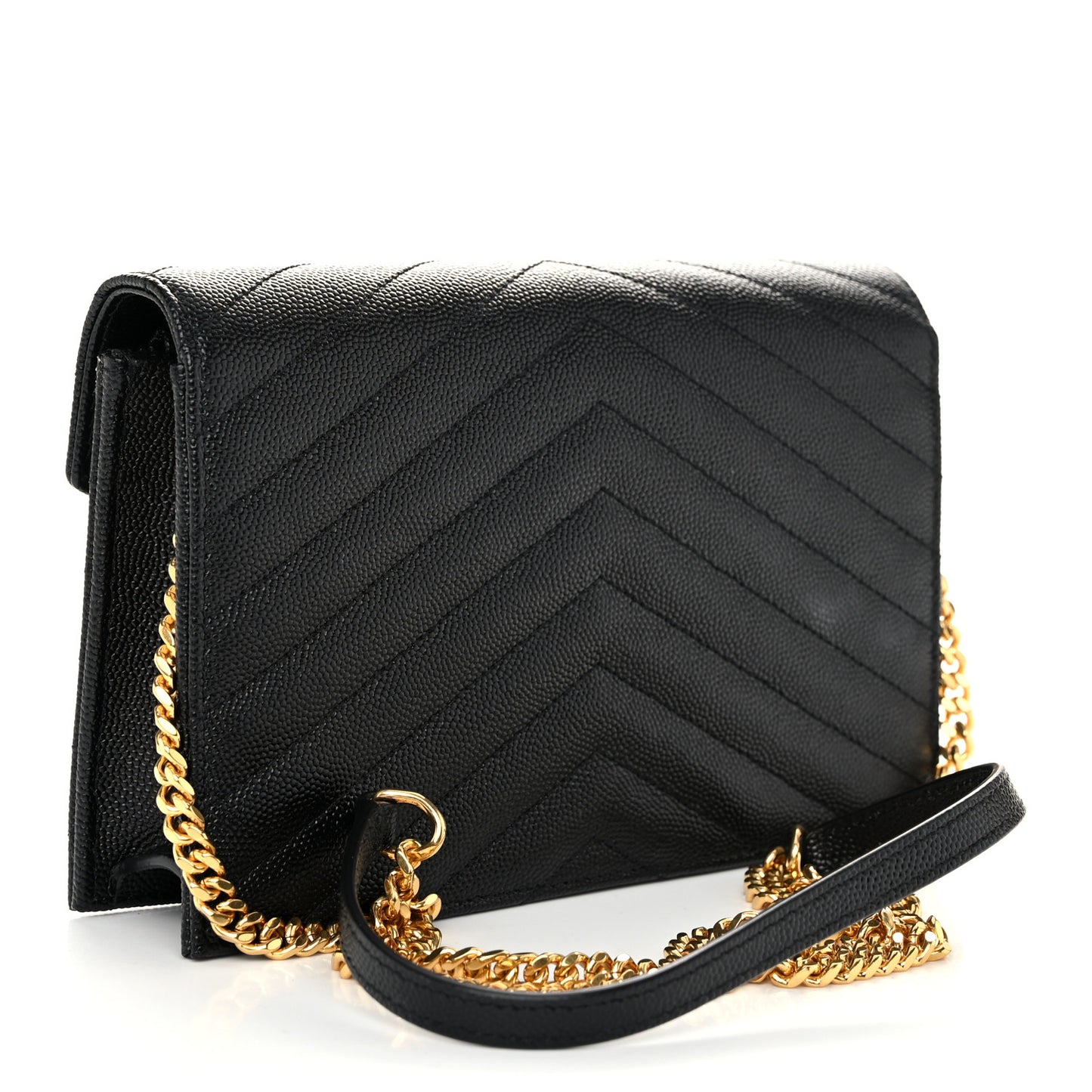 Grain De Poudre Matelasse Chevron Monogram Envelope Chain Wallet Black