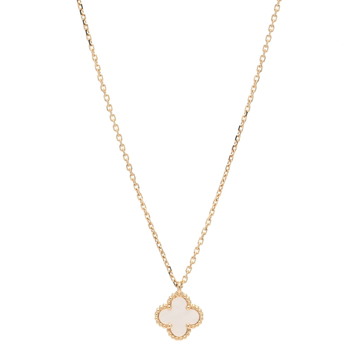 Van Cleef & Arpels 18K Yellow Gold Mother of Pearl Sweet Alhambra Pendant Necklace 1 of 5