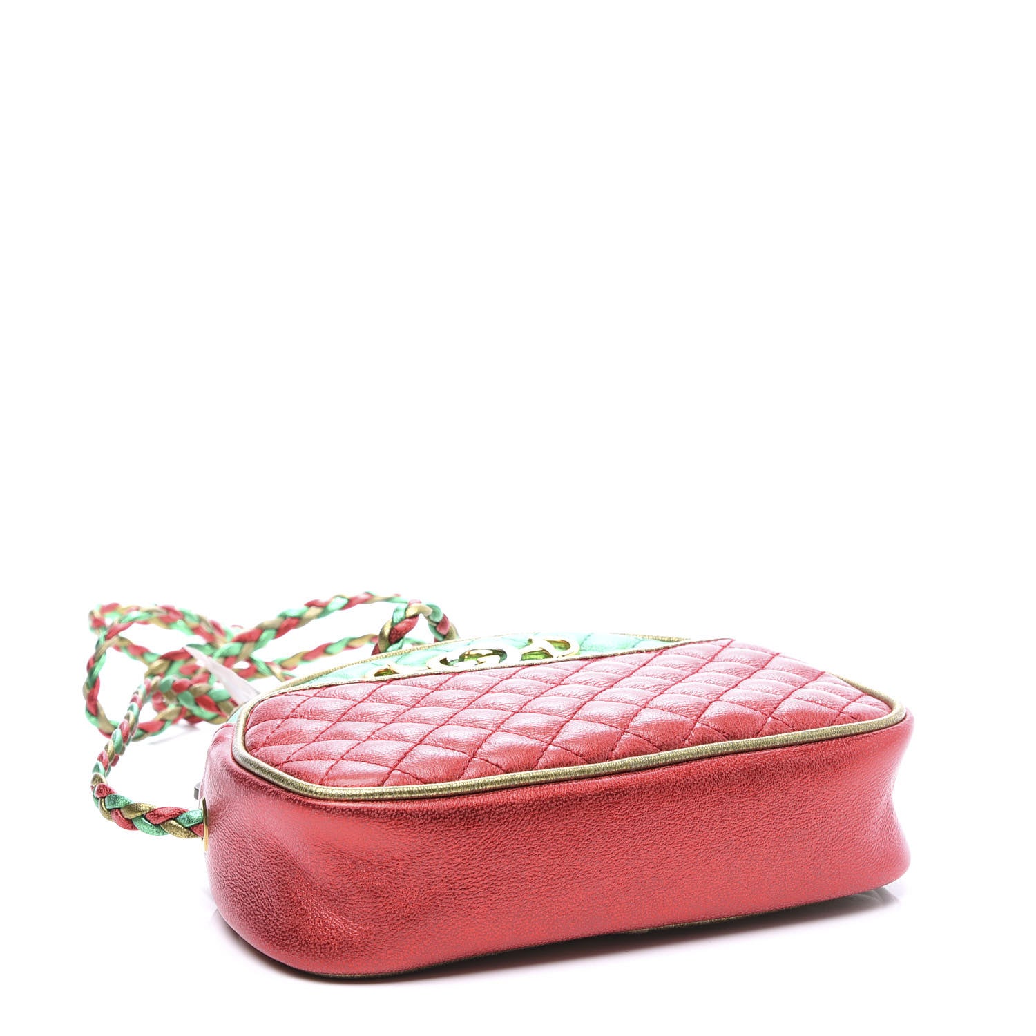 Gucci Laminated Nappa Trapuntata Mini Zumi Dome Shoulder Bag Rosso Jasmine Green Rame 3 of 10