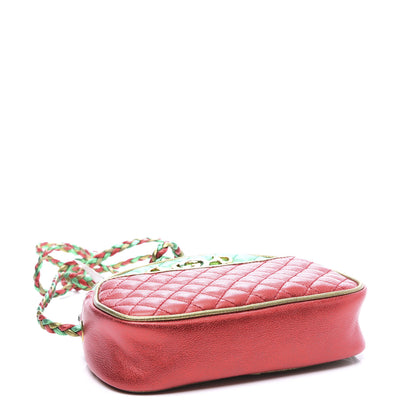 Gucci Laminated Nappa Trapuntata Mini Zumi Dome Shoulder Bag Rosso Jasmine Green Rame 3 of 10