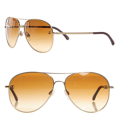 Chanel Lambskin CC Aviator Sunglasses 4189-T-Q Gold 1 of 10