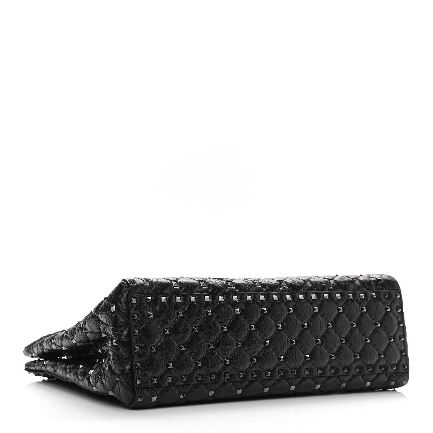 Craquele Nappa Rockstud Spike Shoulder Tote Black
