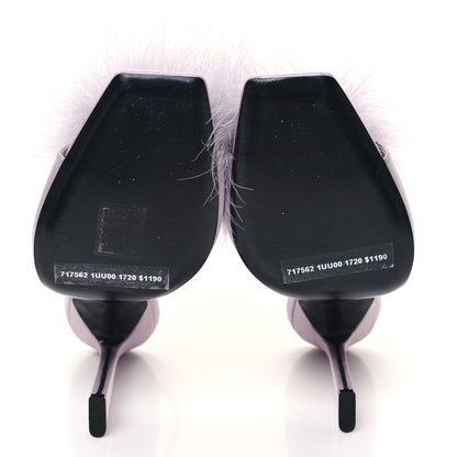 Saint Laurent Crepe Satin Mae Feathered Sandals Slight 36.5 Poly Grey 5 of 8