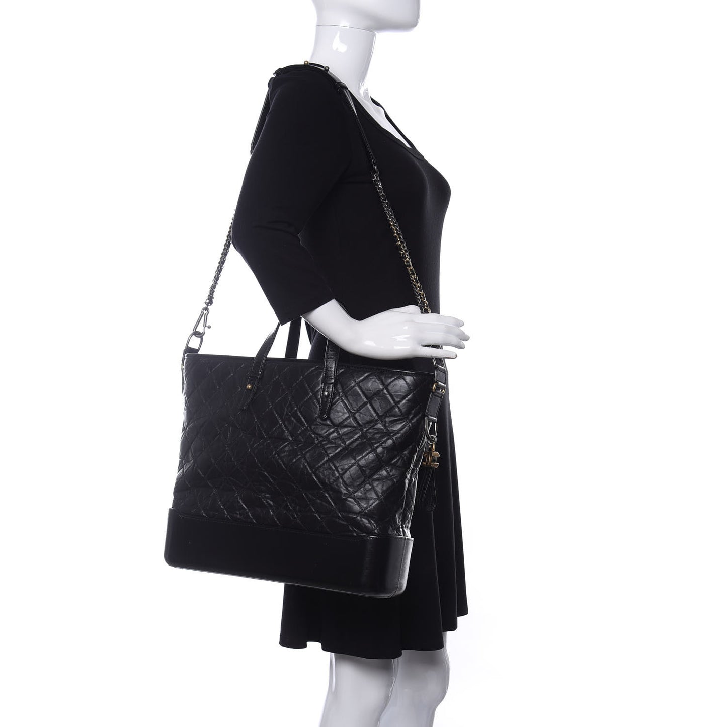 Calfskin Quilted Large Gabrielle Shopping Tote Black