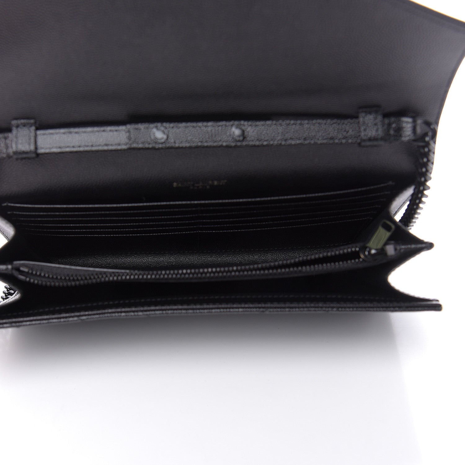 Saint Laurent Grain De Poudre Matelasse Chevron Monogram Chain Wallet Black 5 of 8