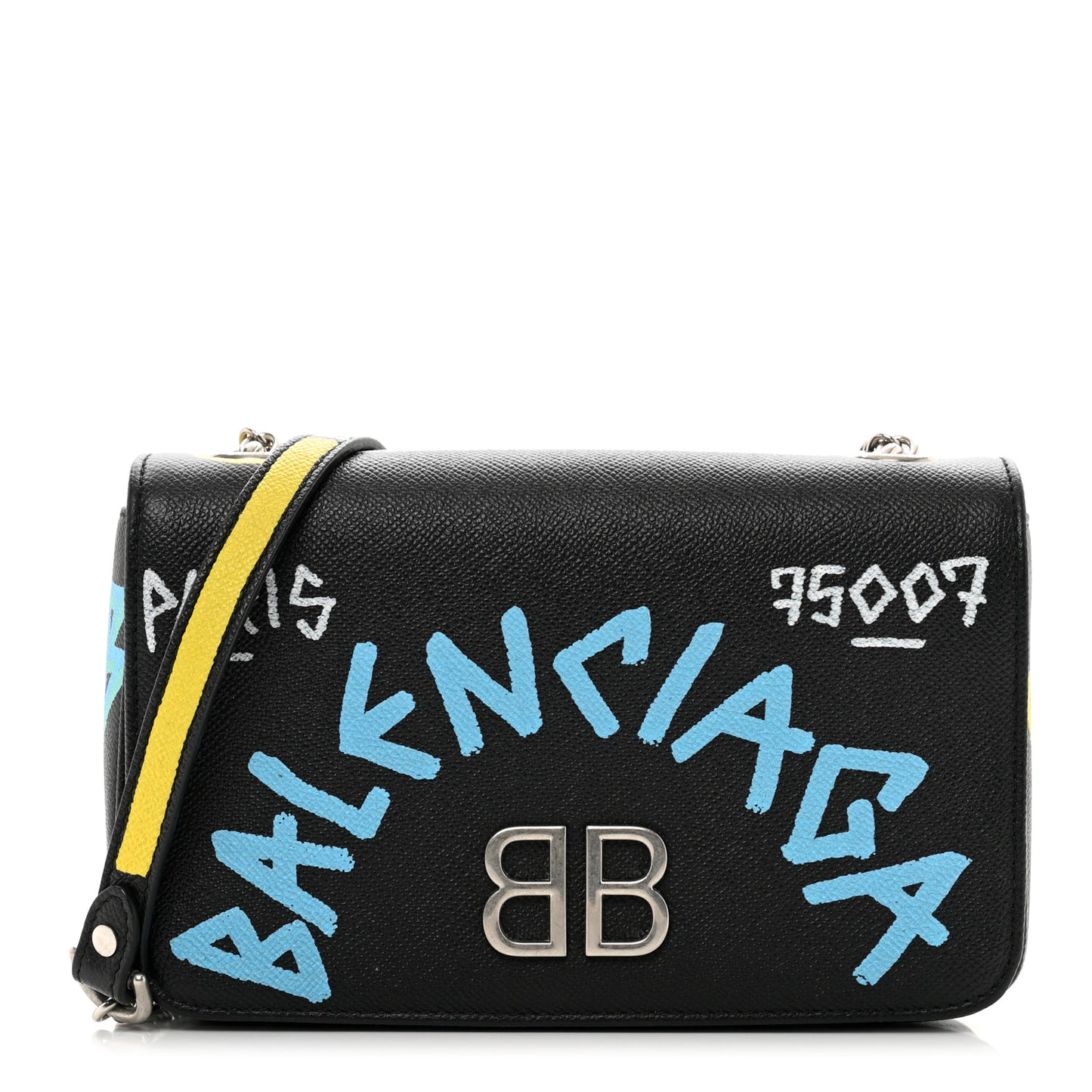 Grained Calfskin Graffiti S BB Round Crossbody Bag Black Multicolor