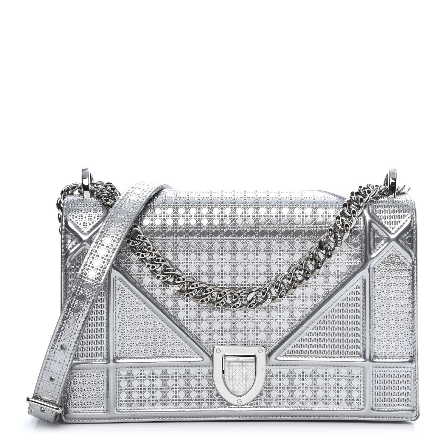 Christian Dior Metallic Patent Micro-Cannage Medium Diorama Flap Bag Silver 1 of 14