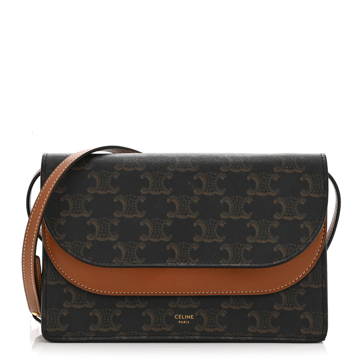 Triomphe Canvas Lambskin Wallet On Strap Tan