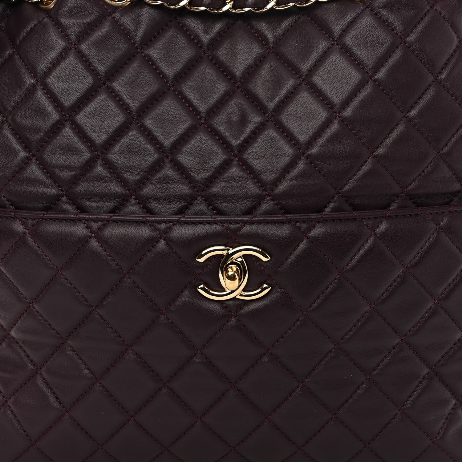 Chanel Lambskin Quilted Large Drawstring Shoulder Bag Dark Purple 7 of 10