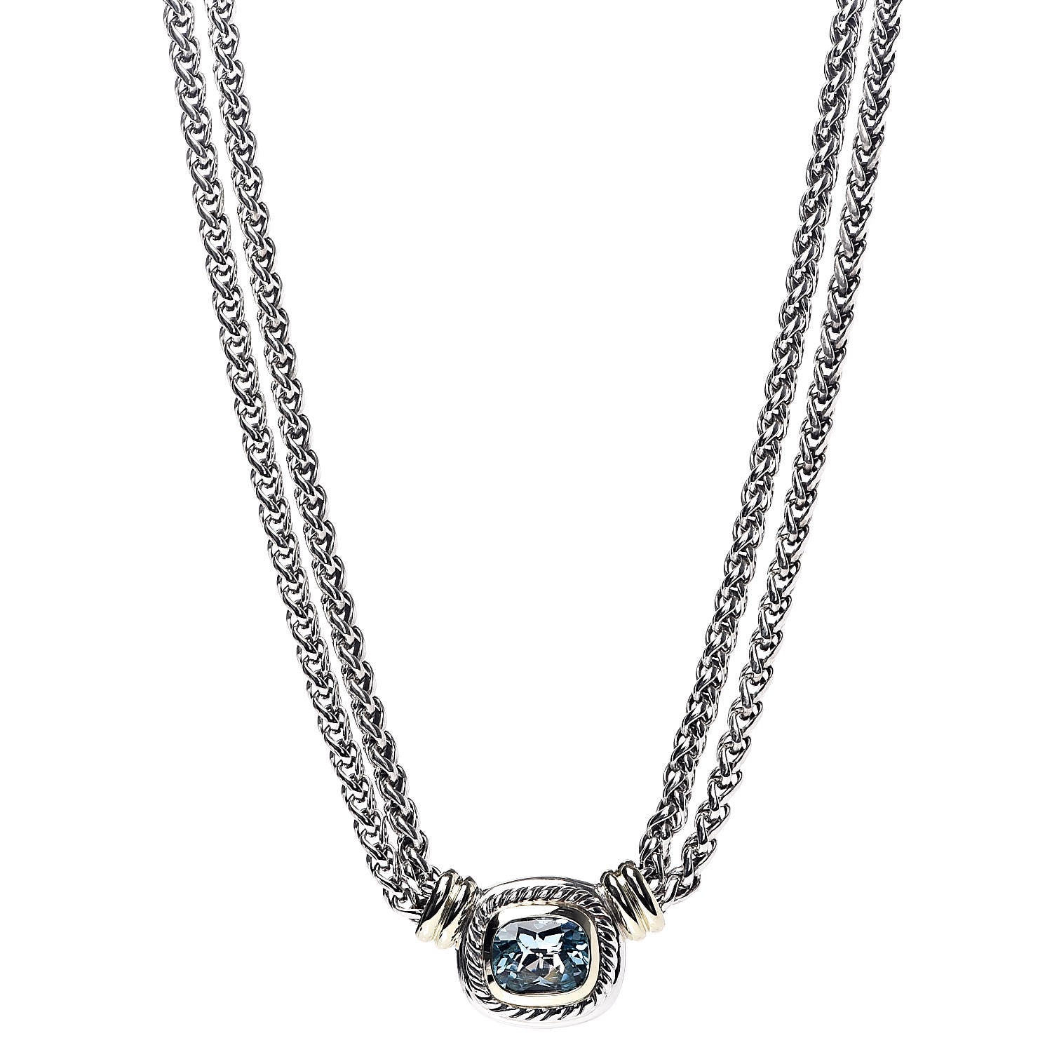 David Yurman Sterling Silver 14K Yellow Gold Blue Topaz Double Wheat Chain Necklace 1 of 6