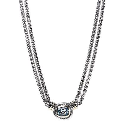 David Yurman Sterling Silver 14K Yellow Gold Blue Topaz Double Wheat Chain Necklace 1 of 6